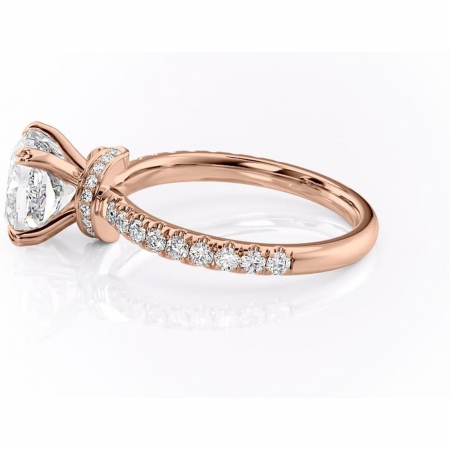 Inel de logodnă Vivienne din aur Rose 18kt cu moissanite tăietură pernă – Montură pavé rafinată pentru profil înalt | Personalizează și configurează gratuit online [5]