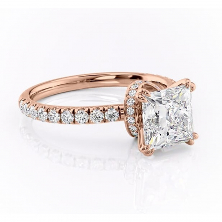 Aur roz - Inel de logodnă Vivienne din aur Rose 18kt cu moissanite tăietură princess – Montură pavé rafinată pentru profil înalt | Personalizează și configurează gratuit online