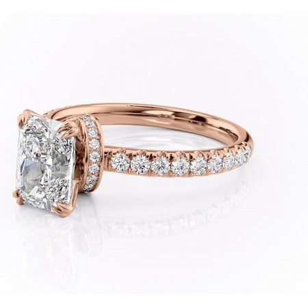 Inel de logodnă Vivienne din aur Rose 18kt cu moissanite tăietură radiantă – Montură pavé rafinată pentru profil înalt | Personalizează și configurează gratuit online [6]
