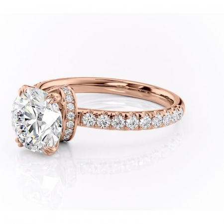 Inel de logodnă Vivienne din aur Rose 14kt cu moissanite tăietură rotundă – Montură pavé rafinată pentru profil înalt | Personalizează și configurează gratuit online [6]