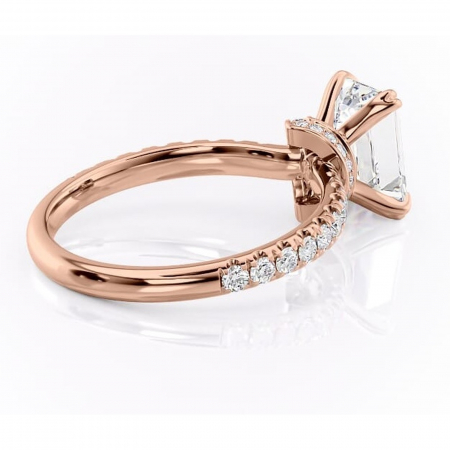 Inel de logodnă Vivienne din aur Rose 14kt cu moissanite tăietură smarald – Montură pavé rafinată pentru profil înalt | Personalizează și configurează gratuit online [2]