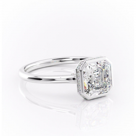 Asscher - Inel de logodnă Wisteria din aur Alb 14kt cu moissanite tăietură asscher – Solitar rafinată pentru profil înalt | Personalizează și configurează gratuit online
