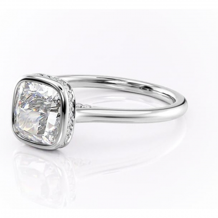 Inel de logodnă Wisteria din aur Alb 14kt cu moissanite tăietură pernă – Solitar rafinată pentru profil înalt | Personalizează și configurează gratuit online [6]