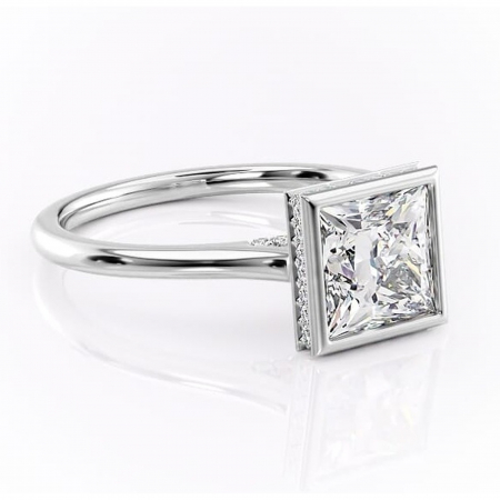 18K - Inel de logodnă Wisteria din aur Alb 18kt cu moissanite tăietură princess – Solitar rafinată pentru profil înalt | Personalizează și configurează gratuit online