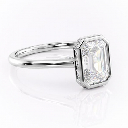 18K - Inel de logodnă Wisteria din aur Alb 18kt cu moissanite tăietură smarald – Solitar rafinată pentru profil înalt | Personalizează și configurează gratuit online