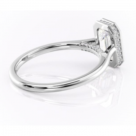 Inel de logodnă Wisteria din aur Alb 14kt cu moissanite tăietură smarald – Solitar rafinată pentru profil înalt | Personalizează și configurează gratuit online [2]