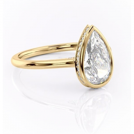 Aur galben - Inel de logodnă Wisteria din aur Galben 18kt cu moissanite tăietură pară – Solitar rafinată pentru profil înalt | Personalizează și configurează gratuit online