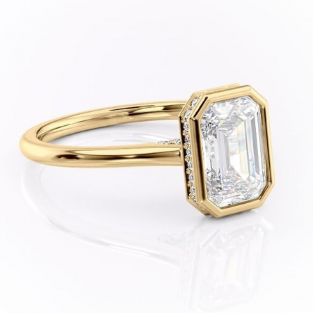 Aur galben - Inel de logodnă Wisteria din aur Galben 18kt cu moissanite tăietură smarald – Solitar rafinată pentru profil înalt | Personalizează și configurează gratuit online