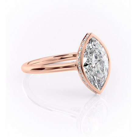 14K - Inel de logodnă Wisteria din aur Rose 14kt cu moissanite tăietură marquise – Solitar rafinată pentru profil înalt | Personalizează și configurează gratuit online