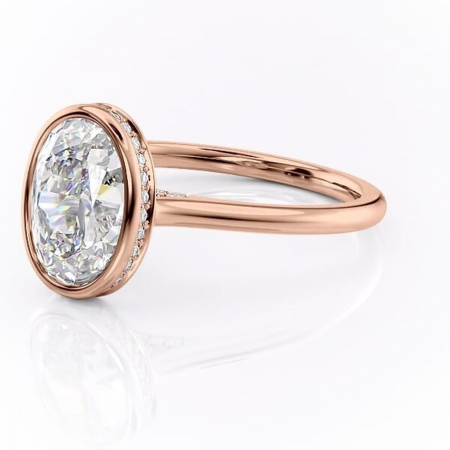 Inel de logodnă Wisteria din aur Rose 14kt cu moissanite tăietură ovală – Solitar rafinată pentru profil înalt | Personalizează și configurează gratuit online [6]