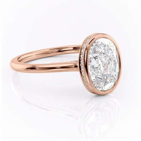 14K - Inel de logodnă Wisteria din aur Rose 14kt cu moissanite tăietură ovală – Solitar rafinată pentru profil înalt | Personalizează și configurează gratuit online