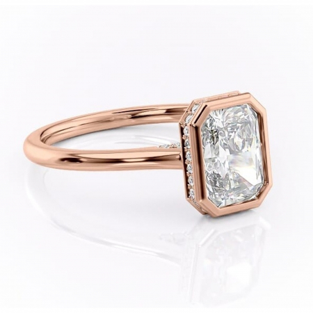 14K - Inel de logodnă Wisteria din aur Rose 14kt cu moissanite tăietură radiantă – Solitar rafinată pentru profil înalt | Personalizează și configurează gratuit online