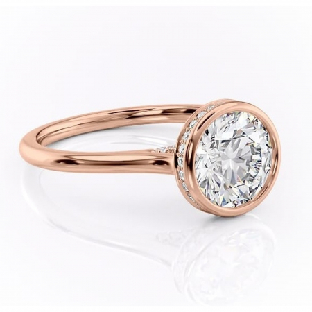 Aur roz - Inel de logodnă Wisteria din aur Rose 14kt cu moissanite tăietură rotundă – Solitar rafinată pentru profil înalt | Personalizează și configurează gratuit online