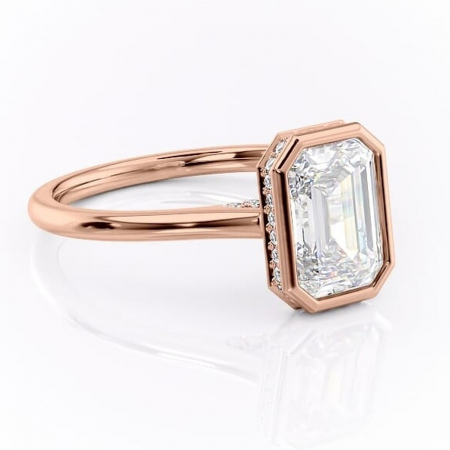 Smarald - Inel de logodnă Wisteria din aur Rose 18kt cu moissanite tăietură smarald – Solitar rafinată pentru profil înalt | Personalizează și configurează gratuit online