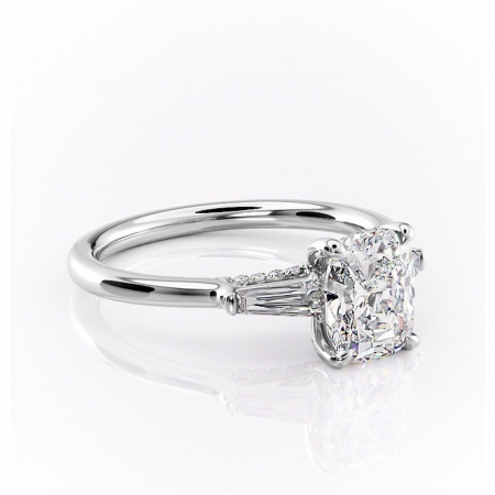 Pernă alungită - Inel de logodnă Ysella din aur Alb 14kt cu moissanite tăietură asscher – Montură cu trei pietre rafinată pentru profil înalt | Personalizează și configurează gratuit online