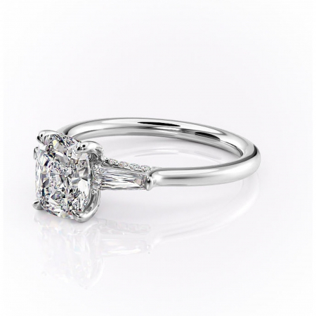 Inel de logodnă Ysella din aur Alb 14kt cu moissanite tăietură asscher – Montură cu trei pietre rafinată pentru profil înalt | Personalizează și configurează gratuit online [6]