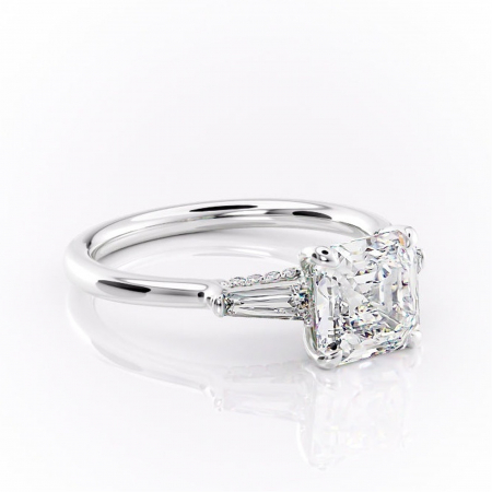 Asscher - Inel de logodnă Ysella din aur Alb 14kt cu moissanite tăietură asscher – Montură cu trei pietre rafinată pentru profil înalt | Personalizează și configurează gratuit online