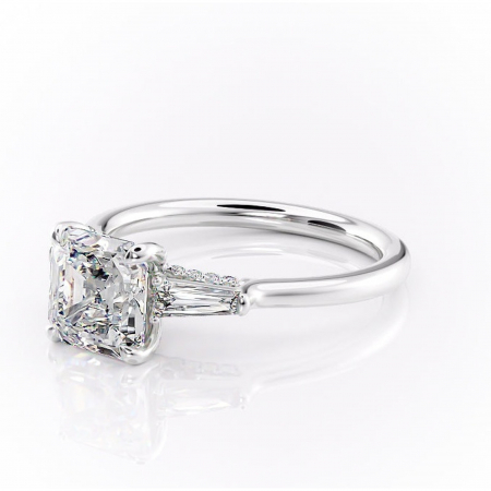 Inel de logodnă Ysella din aur Alb 14kt cu moissanite tăietură asscher – Montură cu trei pietre rafinată pentru profil înalt | Personalizează și configurează gratuit online [6]