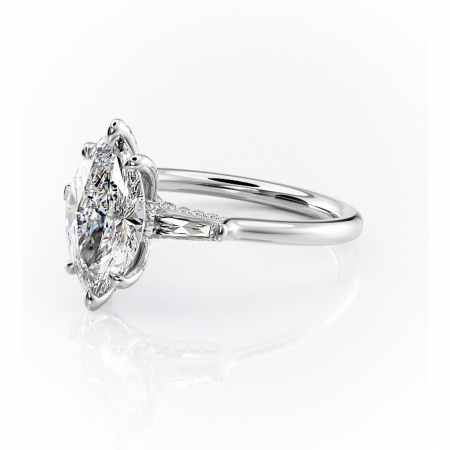 Inel de logodnă Ysella din aur Alb 14kt cu moissanite tăietură marquise – Montură cu trei pietre rafinată pentru profil înalt | Personalizează și configurează gratuit online [6]