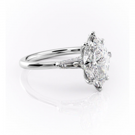 Marquise - Inel de logodnă Ysella din aur Alb 14kt cu moissanite tăietură marquise – Montură cu trei pietre rafinată pentru profil înalt | Personalizează și configurează gratuit online