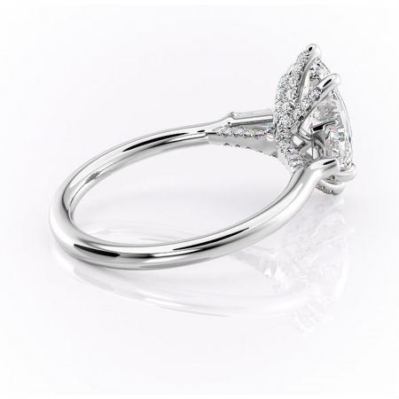 Inel de logodnă Ysella din aur Alb 14kt cu moissanite tăietură marquise – Montură cu trei pietre rafinată pentru profil înalt | Personalizează și configurează gratuit online [2]