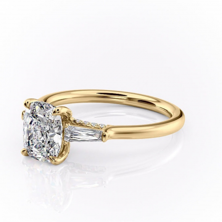 Inel de logodnă Ysella din aur Galben 14kt cu moissanite tăietură asscher – Montură cu trei pietre rafinată pentru profil înalt | Personalizează și configurează gratuit online [6]