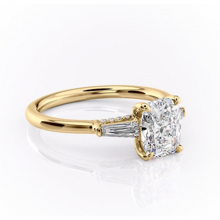 Aur galben - Inel de logodnă Ysella din aur Galben 14kt cu moissanite tăietură asscher – Montură cu trei pietre rafinată pentru profil înalt | Personalizează și configurează gratuit online