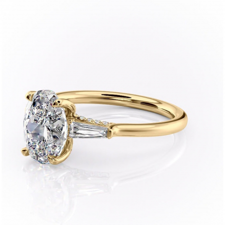 Inel de logodnă Ysella din aur Galben 14kt cu moissanite tăietură ovală – Montură cu trei pietre rafinată pentru profil înalt | Personalizează și configurează gratuit online [6]