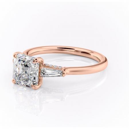 Inel de logodnă Ysella din aur Rose 14kt cu moissanite tăietură asscher – Montură cu trei pietre rafinată pentru profil înalt | Personalizează și configurează gratuit online [6]