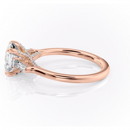 Inel de logodnă Ysella din aur Rose 14kt cu moissanite tăietură asscher – Montură cu trei pietre rafinată pentru profil înalt | Personalizează și configurează gratuit online [5]