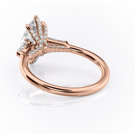 Inel de logodnă Ysella din aur Rose 14kt cu moissanite tăietură marquise – Montură cu trei pietre rafinată pentru profil înalt | Personalizează și configurează gratuit online [3]