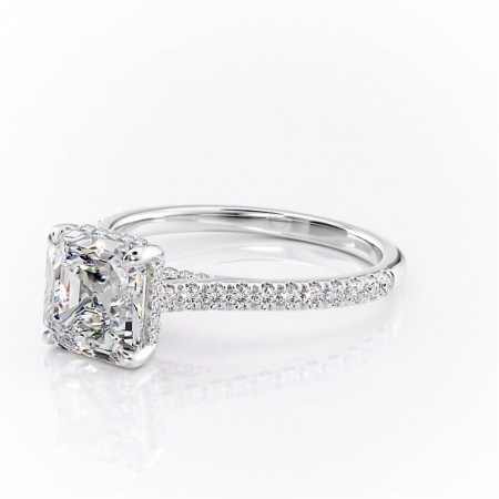 Inel de logodnă Zella din aur Alb 14kt cu moissanite tăietură asscher – Montură pavé rafinată pentru profil înalt | Personalizează și configurează gratuit online [6]
