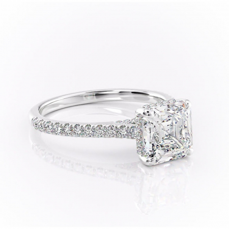 Asscher - Inel de logodnă Zella din aur Alb 14kt cu moissanite tăietură asscher – Montură pavé rafinată pentru profil înalt | Personalizează și configurează gratuit online