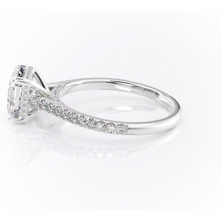 Inel de logodnă Zella din aur Alb 14kt cu moissanite tăietură asscher – Montură pavé rafinată pentru profil înalt | Personalizează și configurează gratuit online [5]