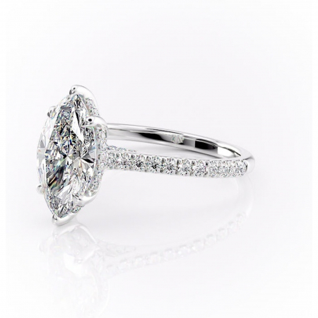 Inel de logodnă Zella din aur Alb 14kt cu moissanite tăietură marquise – Montură pavé rafinată pentru profil înalt | Personalizează și configurează gratuit online [6]