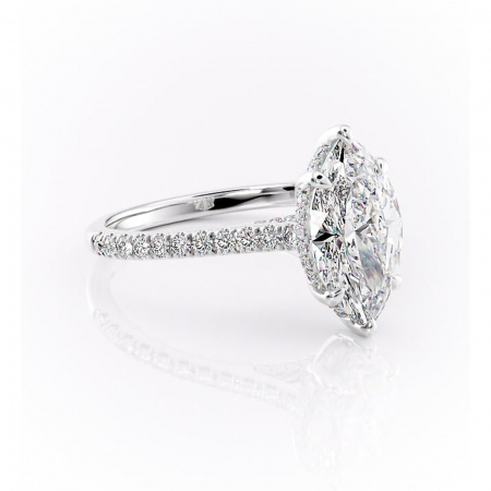 Marquise - Inel de logodnă Zella din aur Alb 14kt cu moissanite tăietură marquise – Montură pavé rafinată pentru profil înalt | Personalizează și configurează gratuit online