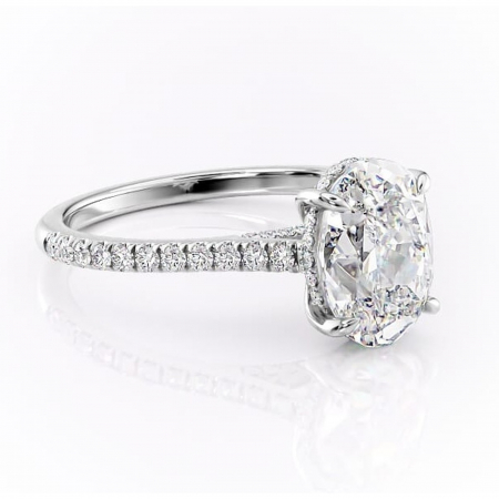 Ovală - Inel de logodnă Zella din aur Alb 14kt cu moissanite tăietură ovală – Montură pavé rafinată pentru profil înalt | Personalizează și configurează gratuit online