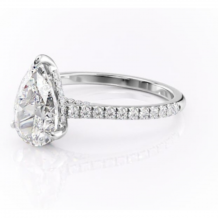 Inel de logodnă Zella din aur Alb 14kt cu moissanite tăietură pară – Montură pavé rafinată pentru profil înalt | Personalizează și configurează gratuit online [6]