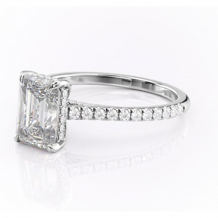 Inel de logodnă Zella din aur Alb 14kt cu moissanite tăietură smarald – Montură pavé rafinată pentru profil înalt | Personalizează și configurează gratuit online [6]