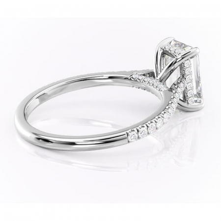 Inel de logodnă Zella din aur Alb 14kt cu moissanite tăietură smarald – Montură pavé rafinată pentru profil înalt | Personalizează și configurează gratuit online [2]