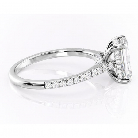 Inel de logodnă Zella din aur Alb 14kt cu moissanite tăietură smarald – Montură pavé rafinată pentru profil înalt | Personalizează și configurează gratuit online [1]