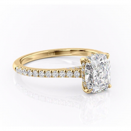 Pernă alungită - Inel de logodnă Zella din aur Galben 14kt cu moissanite tăietură asscher – Montură pavé rafinată pentru profil înalt | Personalizează și configurează gratuit online