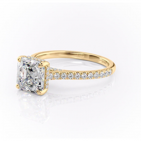 Inel de logodnă Zella din aur Galben 14kt cu moissanite tăietură asscher – Montură pavé rafinată pentru profil înalt | Personalizează și configurează gratuit online [6]