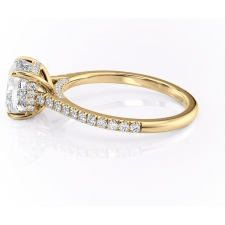 Inel de logodnă Zella din aur Galben 14kt cu moissanite tăietură pernă – Montură pavé rafinată pentru profil înalt | Personalizează și configurează gratuit online [5]