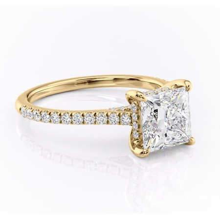 Princess - Inel de logodnă Zella din aur Galben 18kt cu moissanite tăietură princess – Montură pavé rafinată pentru profil înalt | Personalizează și configurează gratuit online