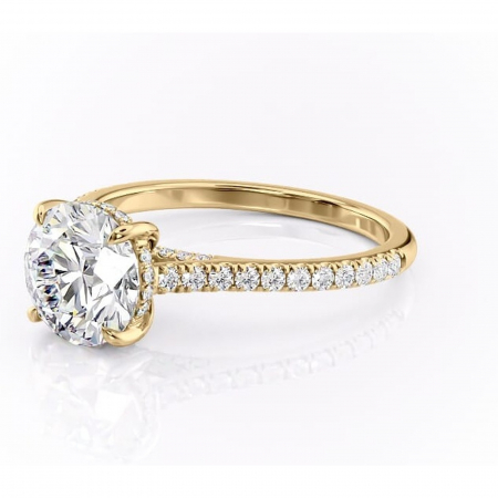 Inel de logodnă Zella din aur Galben 14kt cu moissanite tăietură rotundă – Montură pavé rafinată pentru profil înalt | Personalizează și configurează gratuit online [6]