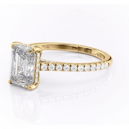 Inel de logodnă Zella din aur Galben 14kt cu moissanite tăietură smarald – Montură pavé rafinată pentru profil înalt | Personalizează și configurează gratuit online [6]