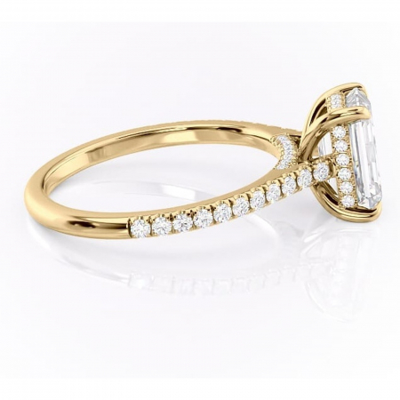 Inel de logodnă Zella din aur Galben 14kt cu moissanite tăietură smarald – Montură pavé rafinată pentru profil înalt | Personalizează și configurează gratuit online [1]