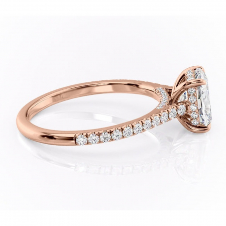 Inel de logodnă Zella din aur Rose 14kt cu moissanite tăietură asscher – Montură pavé rafinată pentru profil înalt | Personalizează și configurează gratuit online [1]