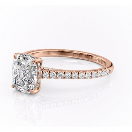 Inel de logodnă Zella din aur Rose 14kt cu moissanite tăietură asscher – Montură pavé rafinată pentru profil înalt | Personalizează și configurează gratuit online [6]